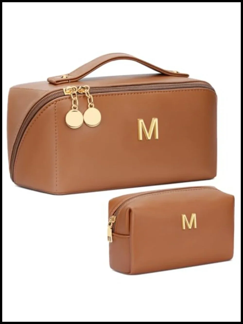 Personalized Initial Flat Cosmetic Bag Set with Clear Divider Handle